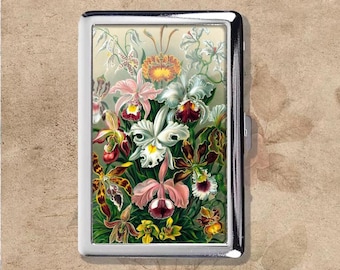 Orchidae Art Nouveau Vintage Metal Cigarette Case, Purse Joint Holder, Business Card ID Holder Wallet, Vintage French