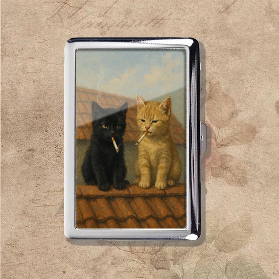 cigarette case cat Smoking Vintage Metal Art Nouveau Storage Box Wallet Business Card Holder Don't Tell Me What To