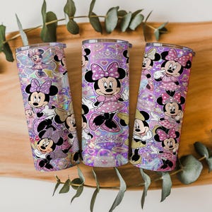Minnie Mouse 20oz bekerverpakking, png | Roze glitter prinses skinny beker sublimatieontwerp | Digitale download afbeelding 1