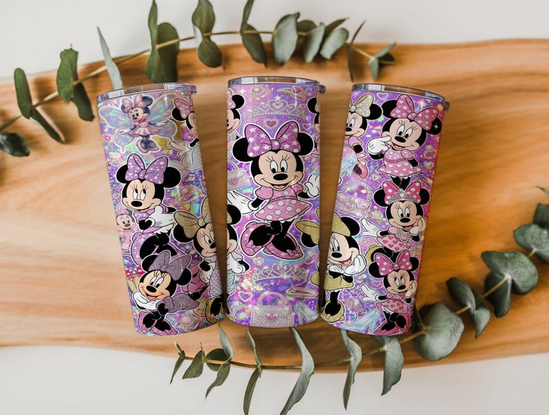 Minnie Mouse 20oz bekerverpakking, png | Roze glitter prinses skinny beker sublimatieontwerp | Digitale download afbeelding 1