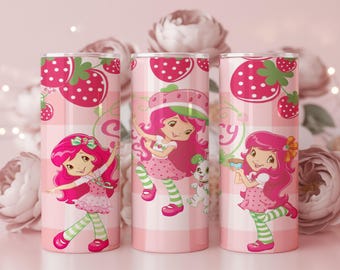 Tumbler Wrap Strawberry Girl | Sublimatieontwerp Kawaii-dessert (digitale png-download)