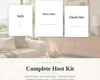 Airbnb Host Kit Printable | Welcome Book Guest Guide + 20 House Signs + Cleaning Checklist | Vrbo Rental Template PDF A4 Letter