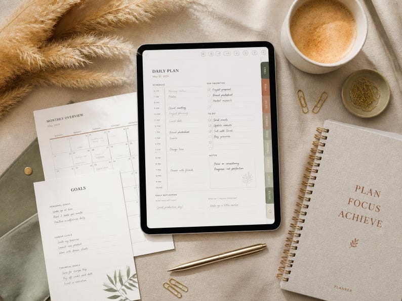 Ultimate Digital Planner Undated | Printable PDF Planner | GoodNotes iPad | Weekly Monthly Daily | Habit & Budget Tracker | Instant Download image 1