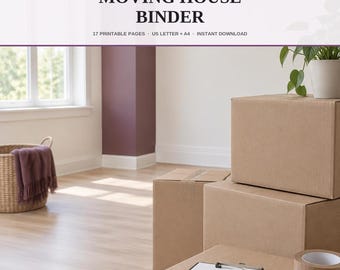 Moving Checklist Printable Binder | Moving Timeline Budget Box Inventory Labels | Change of Address Utilities Tracker PDF Letter A4