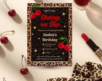 Cherry on Top Party Invitation | Editable Digital Template | Birthday, Hen Do, or Bachelorette Invite