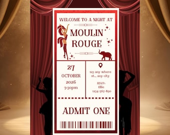 Moulin Rouge Invitation Template | Vintage Cabaret Ticket (Digital Download)