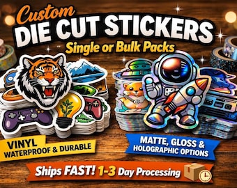 Custom Vinyl Die Cut Stickers in Matte, Glossy or Holographic Finishes
