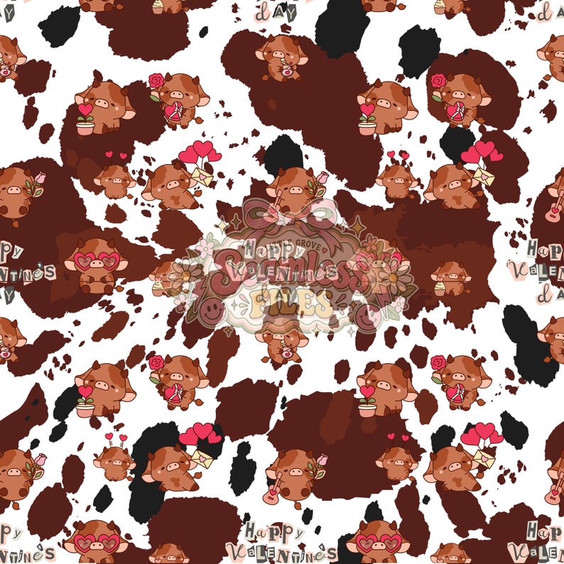 Valentine Highland Cow Seamless PNG | Cute Cow Print Pattern ...