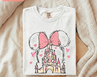 Comfort Colors® Mickey Mouse Princess Castle Shirt, Disney Inspired Tee, Pink Bow Castle Shirt, Cute Disney Aesthetic Shirt