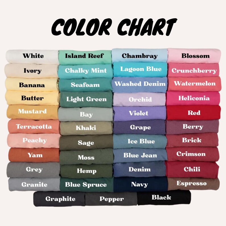 May include: A color chart displays a variety of fabric swatches in a range of hues, from white and ivory to black and espresso. The chart includes names like "Lagoon Blue," "Mustard," and "Berry."