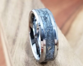 Tungsten Meteorite Glow Ring - Meteorite Ring - Blue Glow Ring - Meteorite Wedding Band - Men's Engagement Ring - Blue Gray - Tungsten Ring