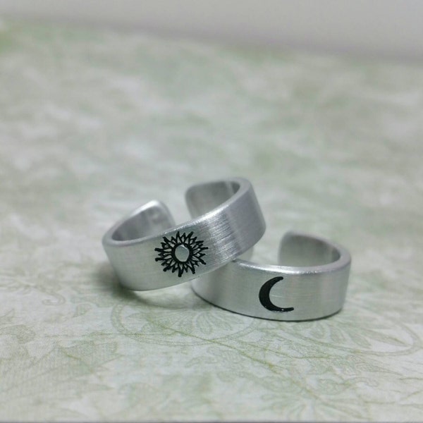 Sun and Moon Rings - Aluminum Rings - Adjustable Rings  - Friendship Rings - Women's Rings - Men's Rings - Pinky Rings - Knuckle Ring