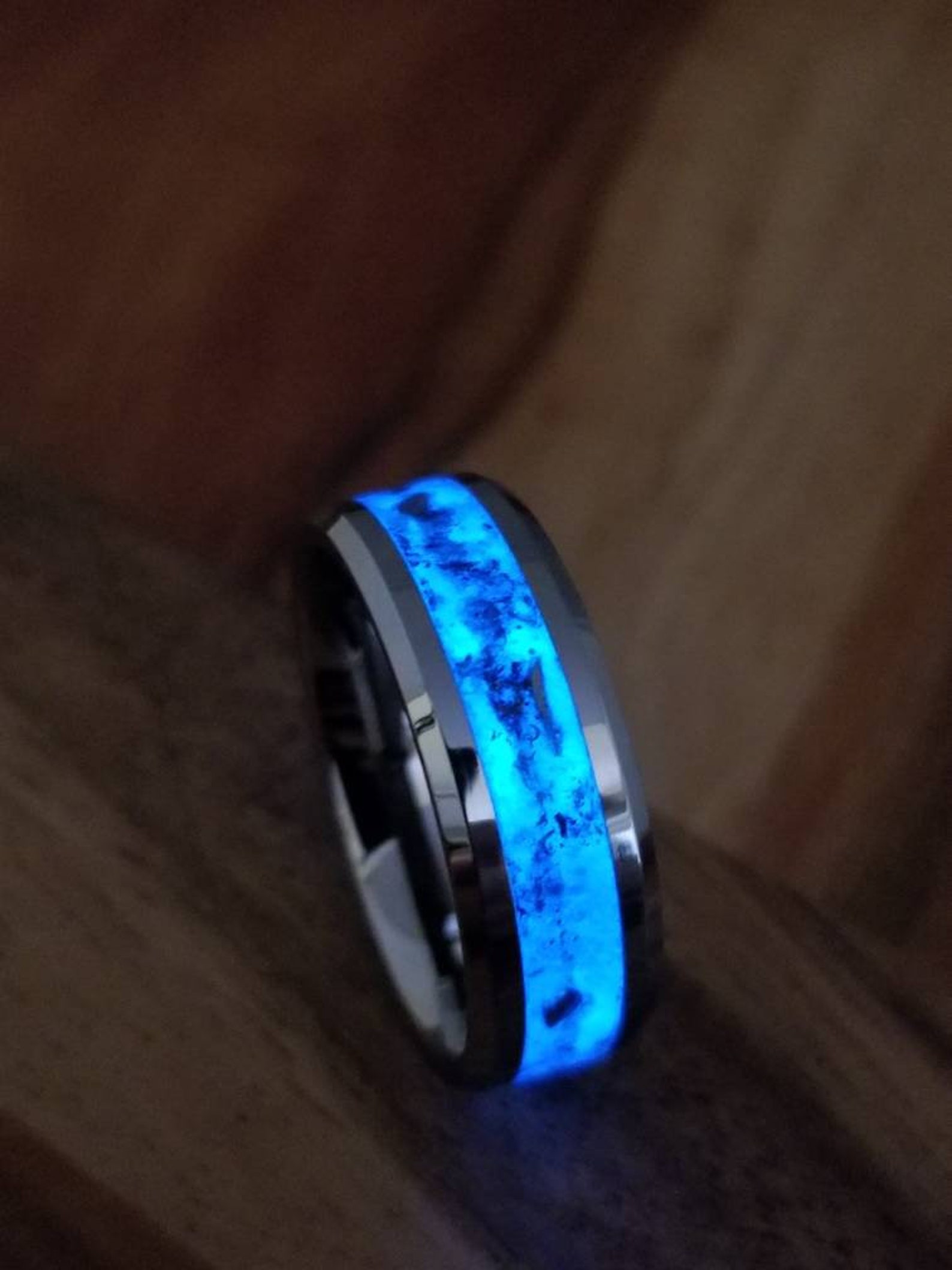 Tungsten Meteorite Glow Ring Meteorite Ring Blue Glow Ring Etsy