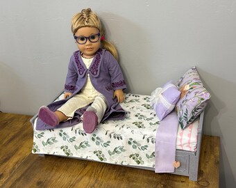 Floral Reversible 18” American Girl Doll Bedding Set with Pillows.
