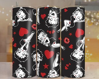 Betty Boop Tumbler Wrap: Retro Hearts & Lips PNG (Digital Download)