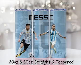 Football Star Messi Tumbler Wrap PNG: 20oz Skinny Seamless Sublimation Design (Digital)