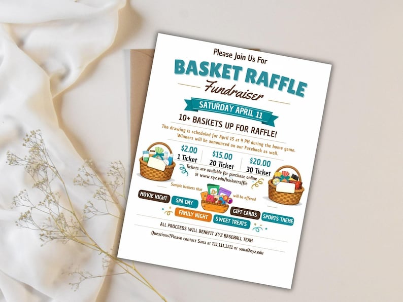 Basket Raffle Flyer Template, Editable Fundraiser Invitation (canva) - Etsy