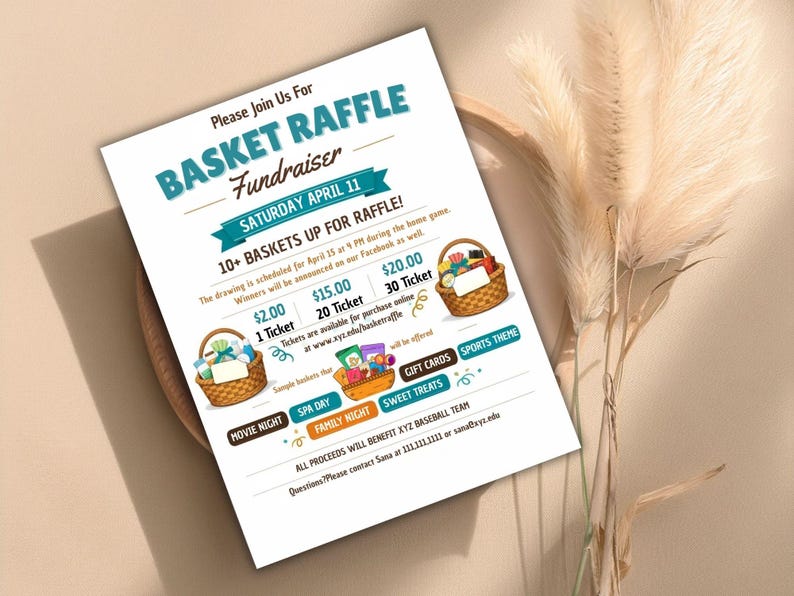 Basket Raffle Flyer Template, Editable Fundraiser Invitation (canva) - Etsy