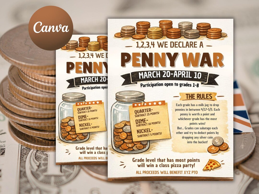 Penny War Flyer Editable Template, Coin Drive Fundraiser, Canva ...