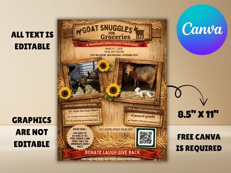 Local Goat Roping Flyers Goat Snuggles Fundraiser Flyer, Rustic Barnyard Event Invite (digital ...