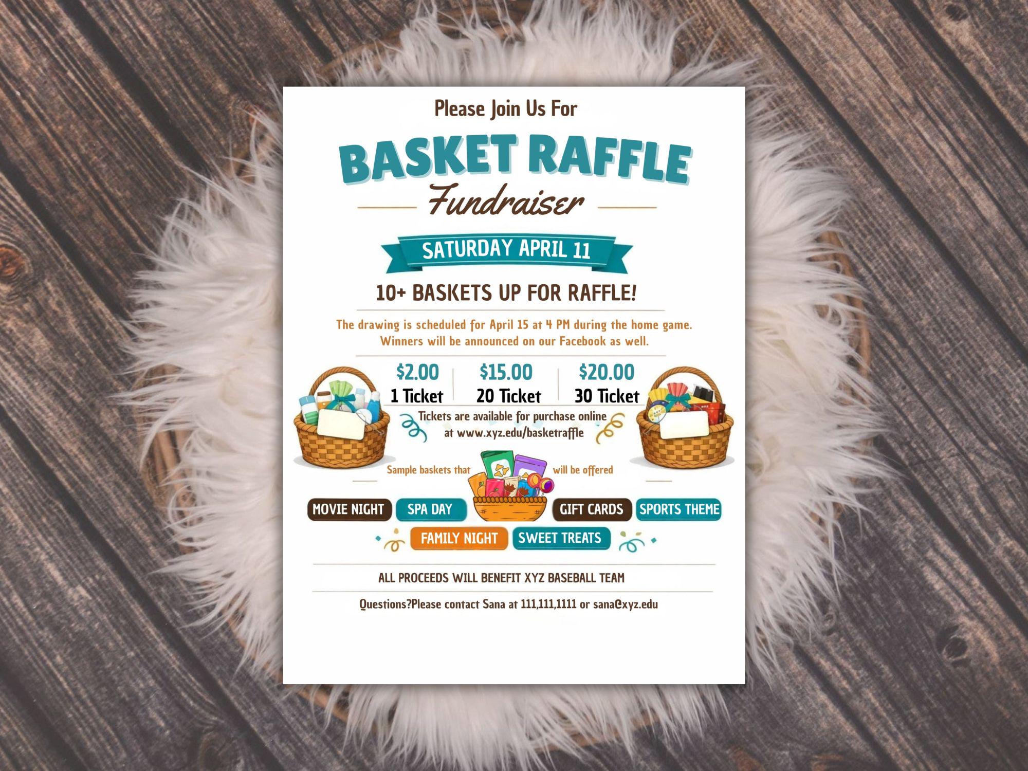 Basket Raffle Flyer Template, Editable Fundraiser Invitation (canva) - Etsy