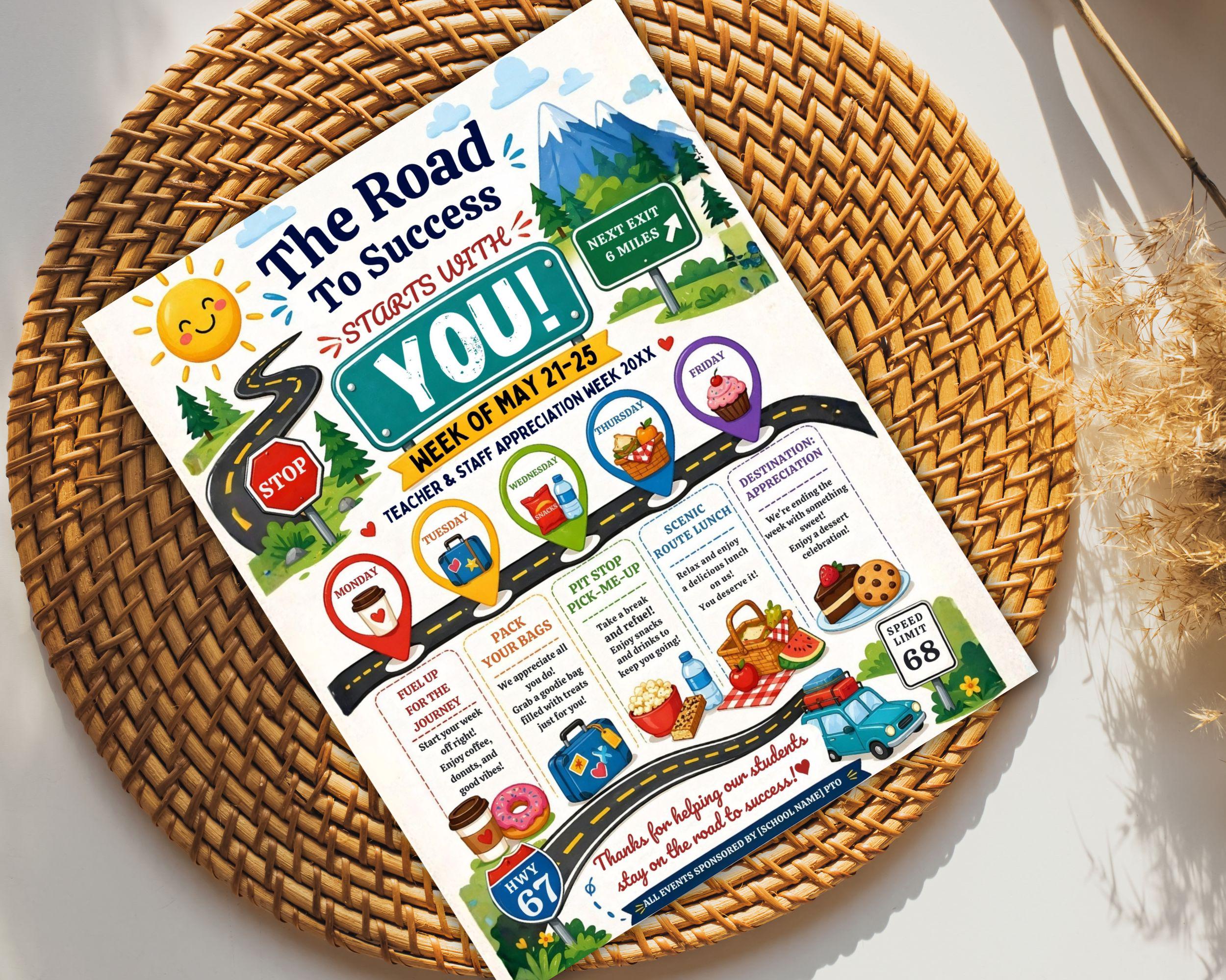 Editable Road Trip Teacher & Staff Appreciation Week Travel Itinerary ...