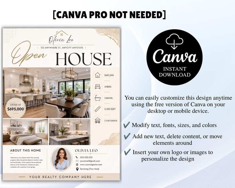 Realtor Open House Flyer | Real Estate Marketing Brochure | Editable ...