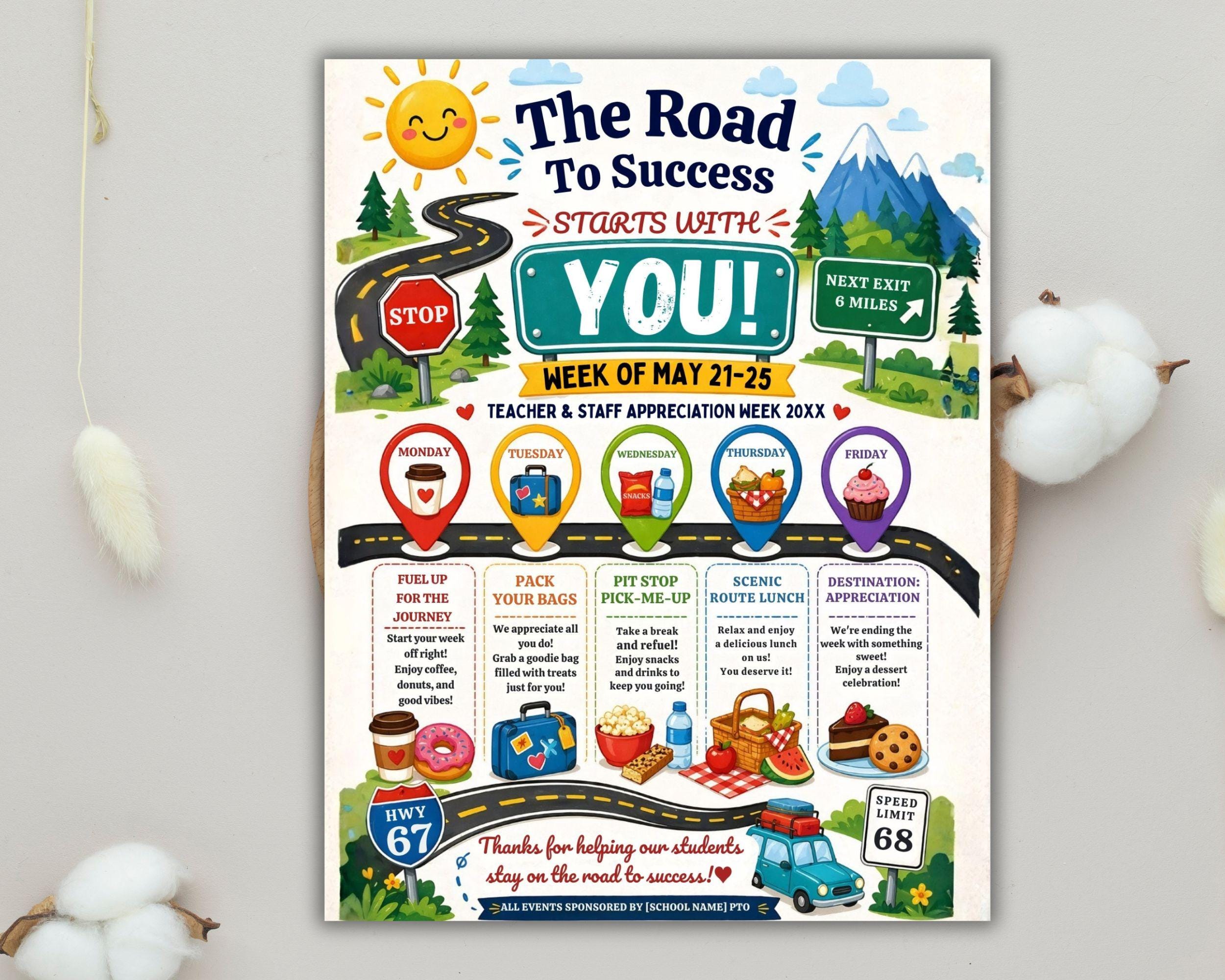 Editable Road Trip Teacher & Staff Appreciation Week Travel Itinerary ...