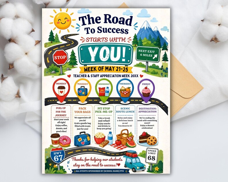 Editable Road Trip Teacher & Staff Appreciation Week Travel Itinerary ...