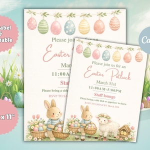 Redigerbar påskpotluck-inbjudan, utskrivbar vårpotluckfest, Canva-mall