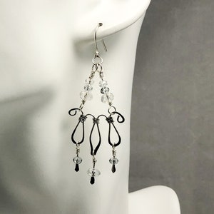 Sterling silver forged wire chandelier earrings with crystal beads MX-16003-014 image 1