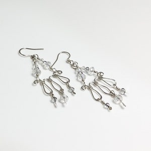 Sterling silver forged wire chandelier earrings with crystal beads MX-16003-014 image 5