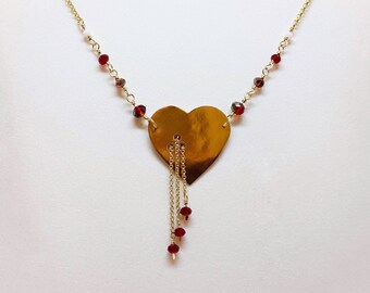 Brass and Crystal Bleeding Heart Necklace (MX-12001-008)