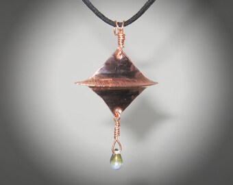 Folded Copper Pendant with Aurora Borealis drop (MX-15001-006)