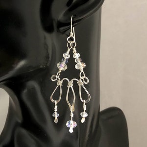 Sterling silver forged wire chandelier earrings with crystal beads MX-16003-014 image 2