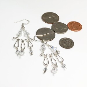 Sterling silver forged wire chandelier earrings with crystal beads MX-16003-014 image 3