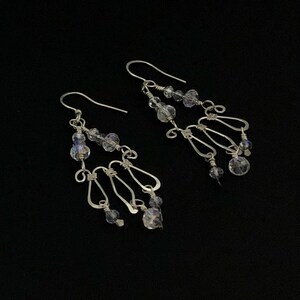 Sterling silver forged wire chandelier earrings with crystal beads MX-16003-014 image 4