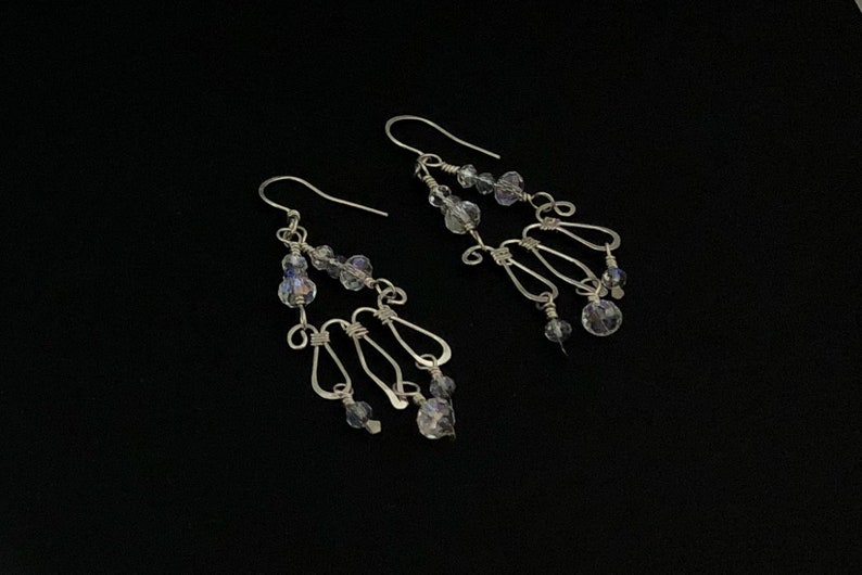 Sterling silver forged wire chandelier earrings with crystal beads MX-16003-014 image 4