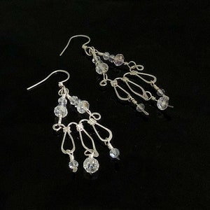 Sterling silver forged wire chandelier earrings with crystal beads MX-16003-014 image 6