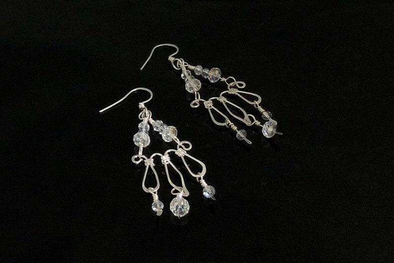 Sterling silver forged wire chandelier earrings with crystal beads MX-16003-014 image 6