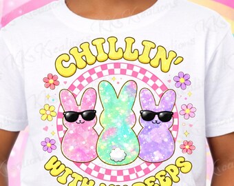 Chillin With My Peeps Easter Bunny Design | Pastel Glitter Sublimation PNG (Digital Download)