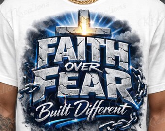 Faith Over Fear Cracked Chain PNG | Motivational Streetwear Graphic (Digital Download)