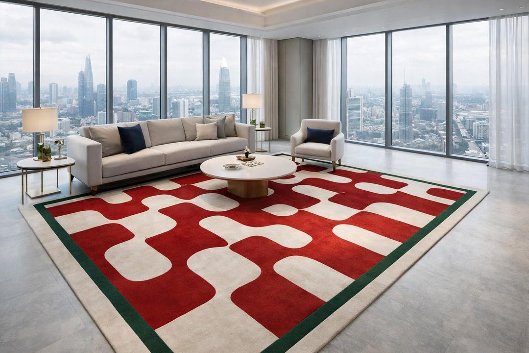 Red Designer Rug Modern Abstract Red & Cream Area Rug, Luxury Geometric Designer - Etsy