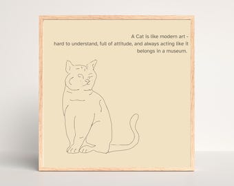 Funny Orange Cat Line Illustration Digital Wall Print