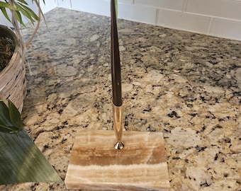 Juego de escritorio vintage Sheaffer con base de ónix tostado y pluma estilográfica