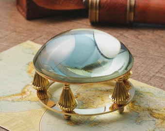 Lupa de escritorio/pisapapeles antigua de latón con diseño náutico marino. Regalo ideal.