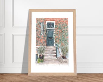 Amsterdam Doorstep - Aquarela - Impressão Fine Art emoldurada