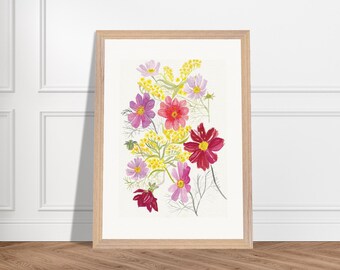 Impressão artística em aquarela de prado floral: papel emoldurado com qualidade de museu