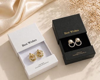 50pcs 9×9×3.2 cm Personalized Paper Jewelry Box, Drawer Cardboard Box, Custom Logo, Wedding Favor, Earring Holde