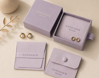 50pcs Custom Jewelry Box with Bag, 9×9×3.2 cm Drawer Style, Personalized Logo, Bridesmaid Gift,Personalized jewelry box